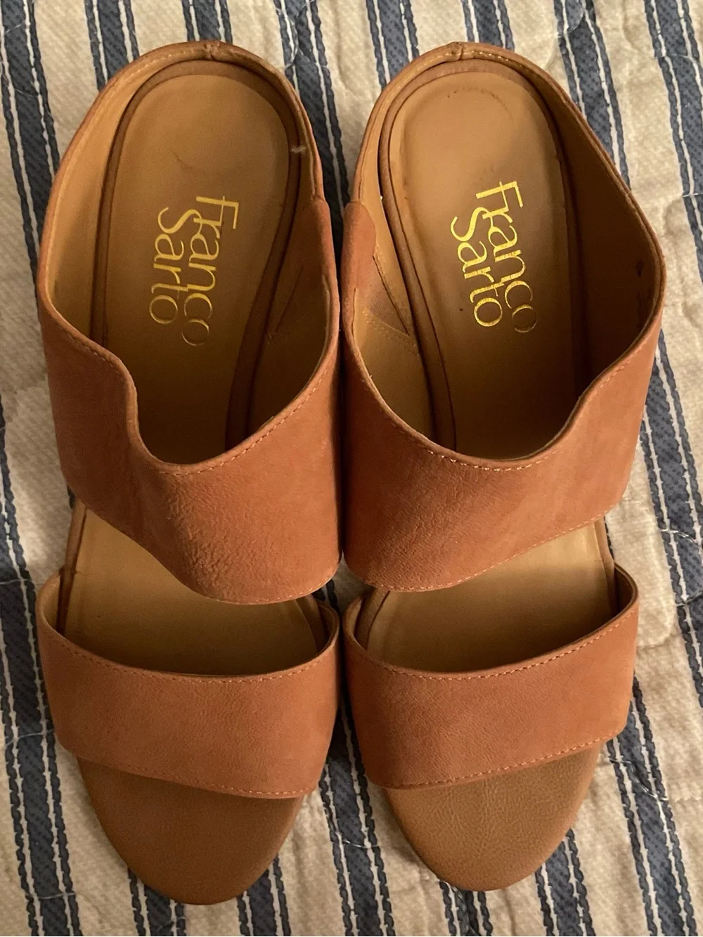 Franco Sarto Rust Brown Double-Band Wedge Slides